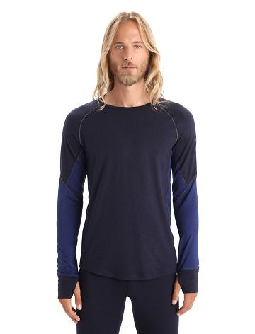 Men's Icebreaker BodyfitZone™ Merino 260 Zone Long Sleeve Crewe Thermal Top Base Layers Midnight Navy / Royal Navy | CA 1566PJJQ